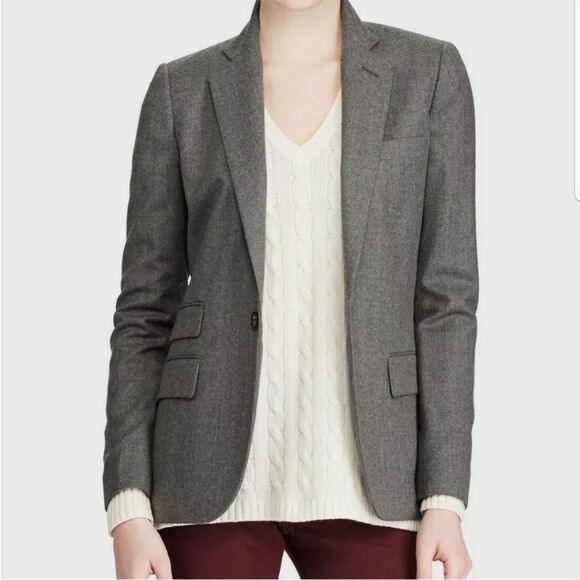 Polo Ralph Lauren Women's Gray One- Button Blazer with Pockets 100% Wool Sz.10 - Picture 1 of 10